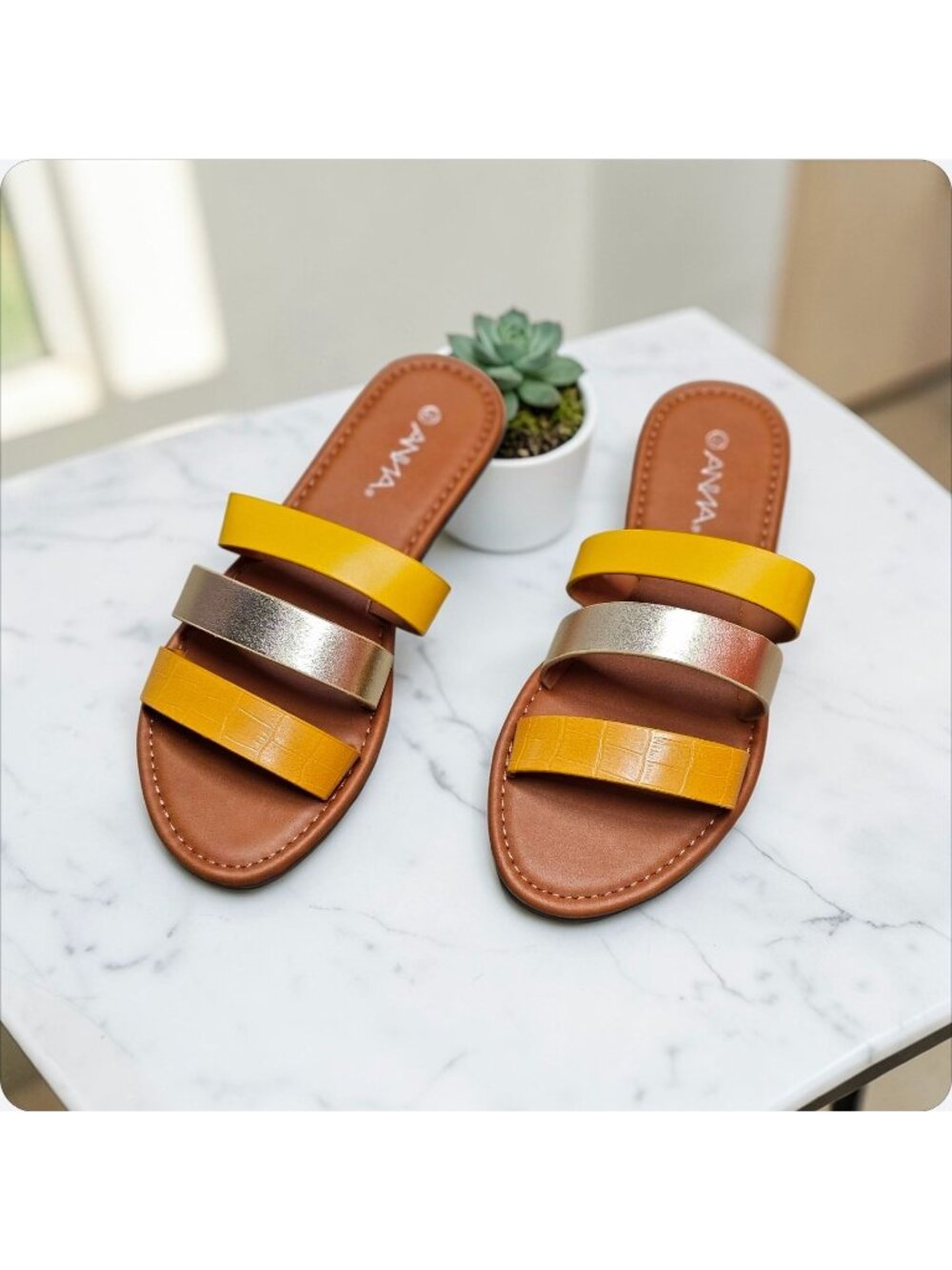 Multi-Strap Flat Sandals In Yellow & Gold Chic & Comfortable Footwear